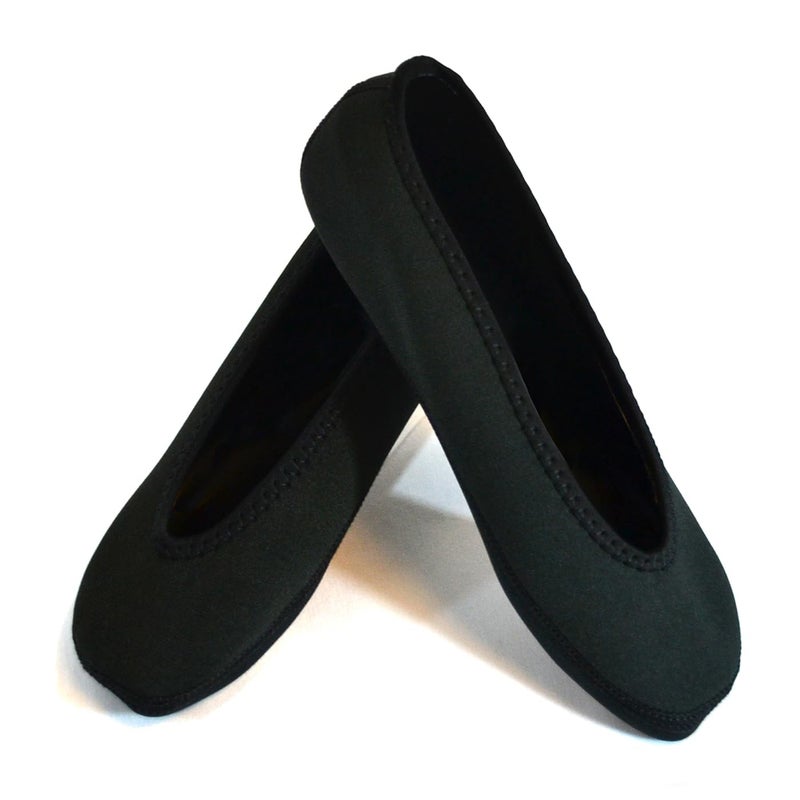 Nufoot Ballet Flats: Women's House Slippers for Indoor Use, Neoprene Socks with Slip-Resistant Soles, Wear as Yoga or Pilates Shoes, Black, Large - Image 1